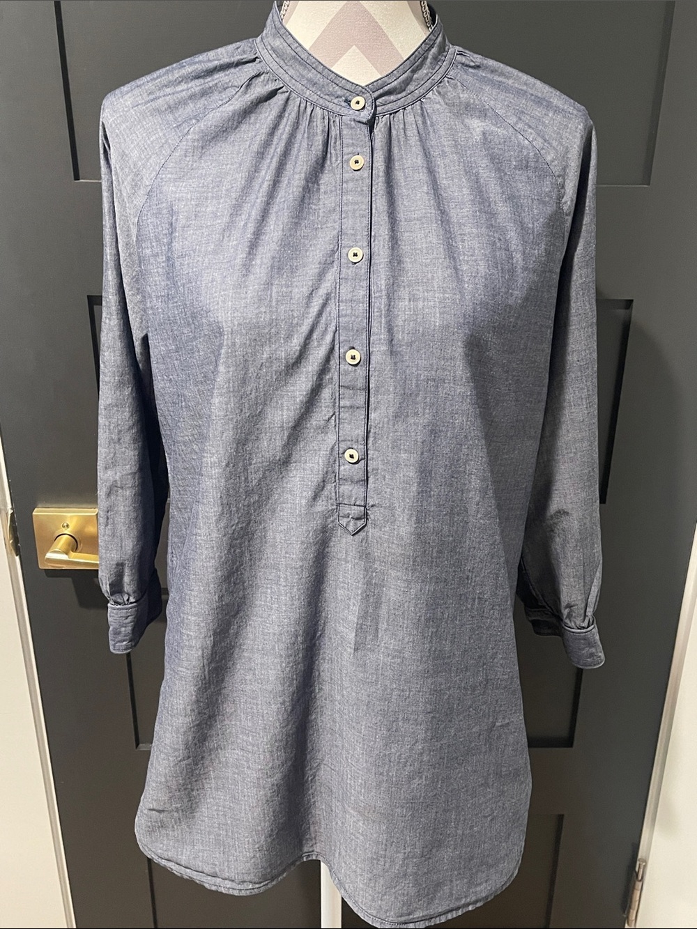J.Crew Cotton Preppy Popover Long Tab Sleeve Blouse Size S